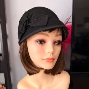 Nine West Black Bow Accent Cloche Hat